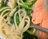 簡単　コーンポタージュほうれん草鮭パスタ作り方17写真