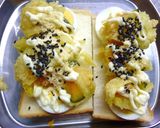 南瓜天と茹で卵と塩昆布のトースト作り方3写真