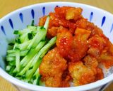 唐揚げリメイク♡うちのケチャダレ甘酢丼♥作り方4写真