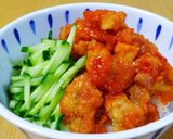唐揚げリメイク♡うちのケチャダレ甘酢丼♥作り方4写真