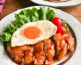 とろ～り月見のせ♪ピリ辛照り焼きチキン作り方5写真