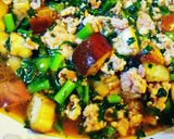 春菊香る麻婆茄子パスタ．*♪作り方3写真