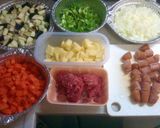 夏野菜とひき肉＆ソーセージのドライカレー作り方1写真
