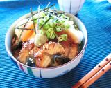 大根おろしと温泉卵を乗せたうなぎ丼作り方7写真