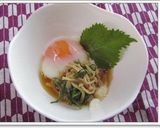 〇温泉玉子〇大葉ナメタケで食べてみよぅ♪作り方3写真