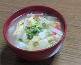 豆腐とカニカマとかきたまの生姜スープ作り方6写真