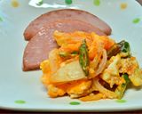 簡単朝食!ハム卵野菜のケチャップ炒め作り方4写真