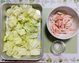 節約おかず簡単夕飯朝食昼食カニカマ卵炒めキャベツ作り方1写真