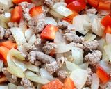 エスニック風パプリカとピーマンのひき肉丼作り方2写真