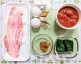 ランチ!ほうれん草ベーコンの温玉パスタ作り方1写真