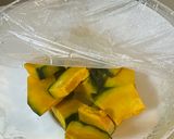 カボチャ鶏皮の炒め作り方1写真