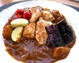 【簡単夕食】柔らか鶏胸肉と茄子と夏野菜のカレー作り方7写真