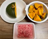 簡単♪カボチャと豚ひき肉そぼろ煮作り方1写真