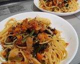 牛ミンチと野菜のトマト煮込みスパゲッティ作り方14写真