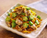 レンジで★オクラとにんじんと豚こま肉の塩昆布和え作り方6写真