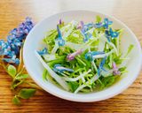 エゾエンゴサクと水菜と新玉ねぎのサラダ作り方3写真
