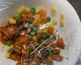 レンジ簡単クリーミービビンバ味炒飯弁当作り方3写真