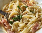 簡単カルボナーラパスタよりうどん☆昼食作り方2写真