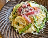 レモンクリームパスタ、生ハム、アスパラ。作り方6写真