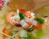 白菜の茎とえびとセロリのスープ♪作り方4写真