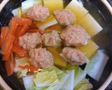 簡単今日の夕飯！白菜法蓮草鶏つくね鍋主菜作り方6写真