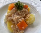 【蒸し野菜】鶏胸肉そぼろの甘辛あんかけの肉じゃが作り方7写真