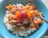 筍肉味噌の温玉乗せごはんで、簡単朝飯作り方1写真