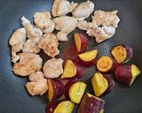 簡単夕飯主菜昼食薩摩芋鶏肉ヤムニョムチキン肉料理作り方7写真