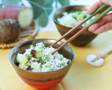 秋の味覚！里芋とさつまいもの炊き込みご飯作り方7写真