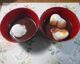 ヘルシーにも！温かい！豆腐白玉のおしるこ作り方4写真