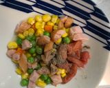 レンジ簡単梅クリームシーフード味炒飯弁当作り方4写真