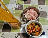 カポナータの残りでむね肉のパスタ作り方2写真