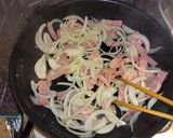 菜の花ベーコンしめじコーンのスープパスタ作り方1写真