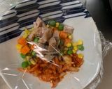 レンジ簡単キムチデミ味オムライス弁当作り方2写真