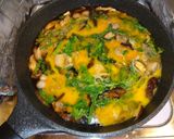 春菊・椎茸・鶏肉の卵とじ作り方3写真
