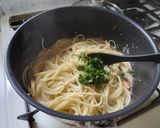 ネギの青い所と赤海老で豆乳トマトクリームパスタ作り方7写真
