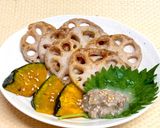 簡単副菜♪片栗粉不要の蓮根とかぼちゃの肉あん掛け作り方7写真