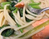 簡単　コーンポタージュほうれん草鮭パスタ作り方18写真