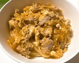 鶏肉と卵と水菜の和風親子パスタ作り方8写真