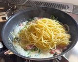 カフェ風💕菜の花とベーコンクリームパスタ作り方6写真