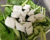 なめ茸ドレッシングで水菜とはんぺんサラダ作り方2写真