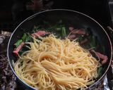 ふわふわ卵とベーコンと春菊のパスタ作り方15写真
