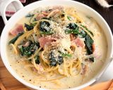 もちもち！時短ベーコンとほうれん草のスープパスタ作り方6写真
