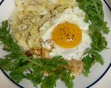 キャベツと春菊の巣ごもり卵　生七味がけ作り方2写真