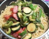 緑の夏野菜とフランクフルトのピリ辛パスタ作り方13写真