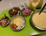 ひき肉で　もち明太マヨチーズお好み焼き作り方1写真