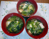 お揚げと小松菜と舞茸の練りごま味噌汁作り方6写真