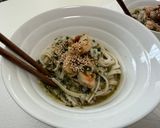 🦐創作！エビと大葉のジェノベーゼうどん作り方8写真