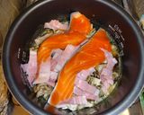 鮭舞茸ベーコンのバター醤油炊き込みご飯作り方2写真