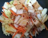 節約簡単夕飯昼食！白菜厚揚げ小松菜豚ばら肉中華煮作り方9写真